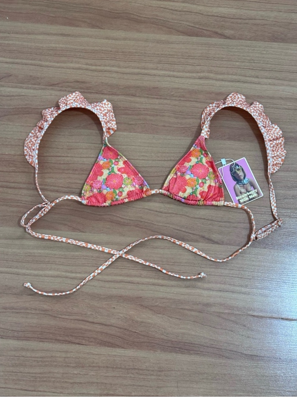 NWT Strawberry Milk Mob Ruffle Strap Floral Bikini Top XS